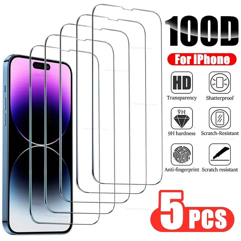 5Pcs Tempered Glass Screen Protector for iPhone - ALPHA SHOP