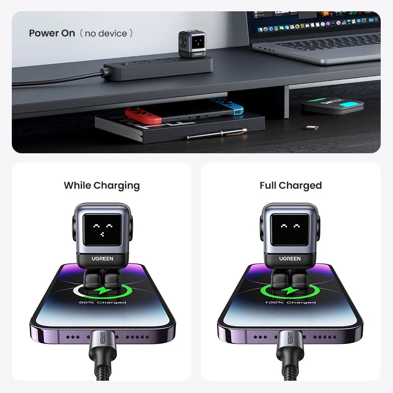 New！UGREEN 65W GaN Charger Robot Design PD Fast Charger PPS PD3.0 for iPhone 15 14 13  Fast Charge for Xiaomi Laptop Macbook