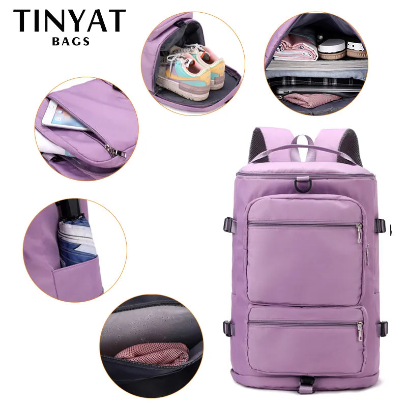 TINYAT Large Capacity Women's Travel Bag Casual Weekend Travel Backpack Ladies Sports Yoga Luggage Bags Multifunction Crossbody