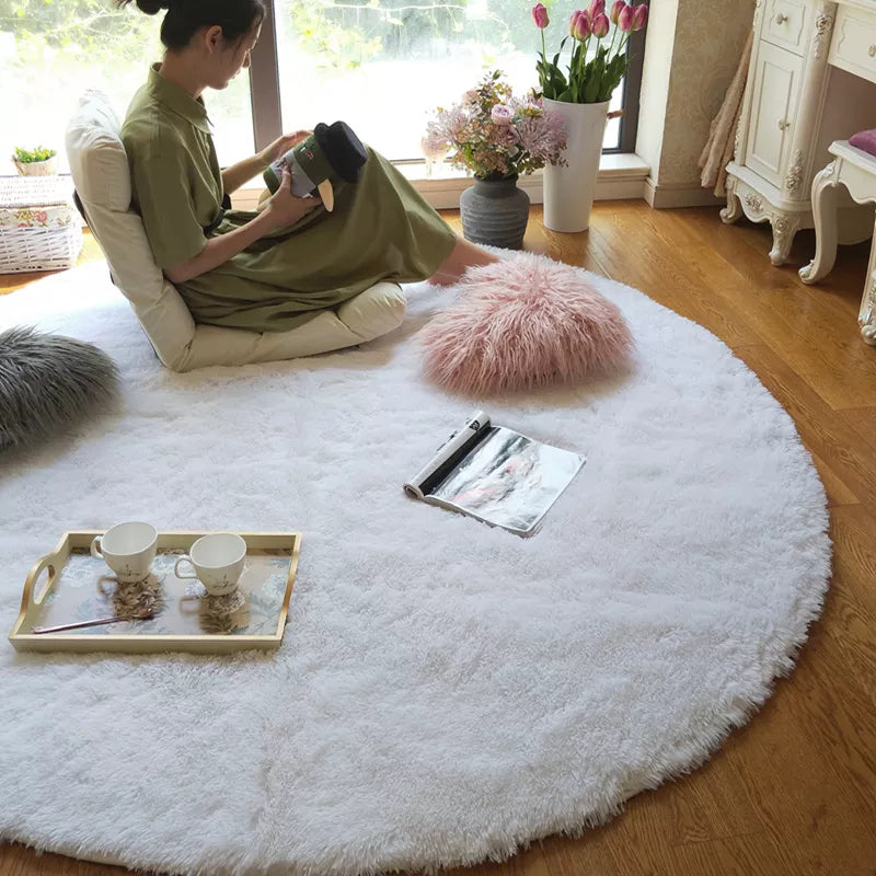 Plush Round Rug White Children Carpets for Living Room Home Decor Soft Kid Bedroom FloorPlay Mat Baby Room Fluffy Cute Rug