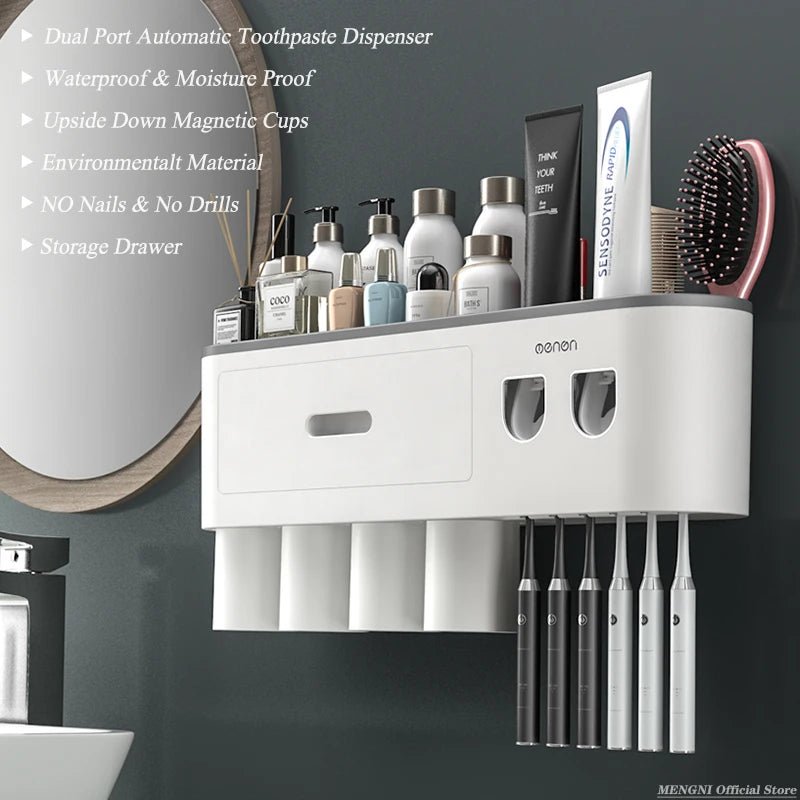 Bathroom Makeover in Minutes: Magnetic Toothbrush Holder with Auto Toothpaste Dispenser - ALPHA SHOP