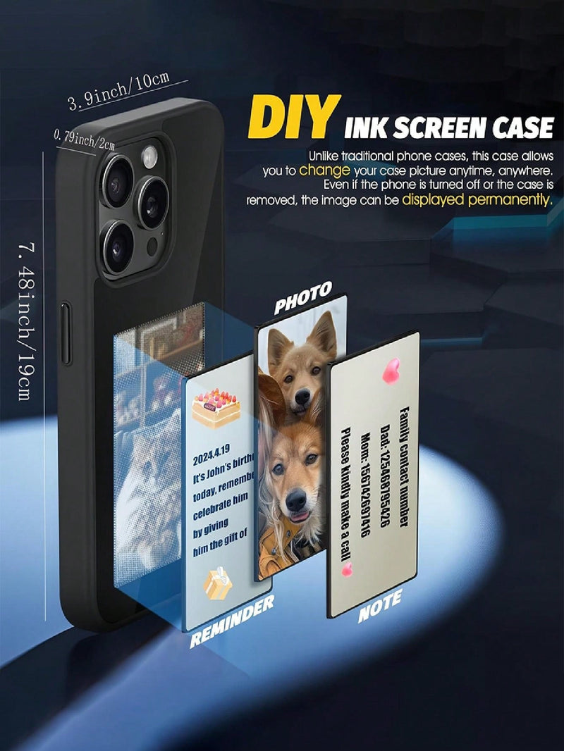 Case For IPhone 15pro / IPhone 14pro 6.1 Inch DIY Smart Display Customized Phone Case Ink Screen Glass Projection Protective Case, Anti - Slip, Anti - Scratch, Anti - Shock E - Ink Screen Photos,Display Photo,NFC Transfer Photos,DIY Photos Case,Anti - Fingerprint - ALPHA SHOP