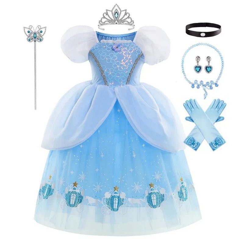 Cinderella Costume Girl Princess Charm Girls Formal Dress Party Ball Gown Dress Halloween Clothes - ALPHA SHOP