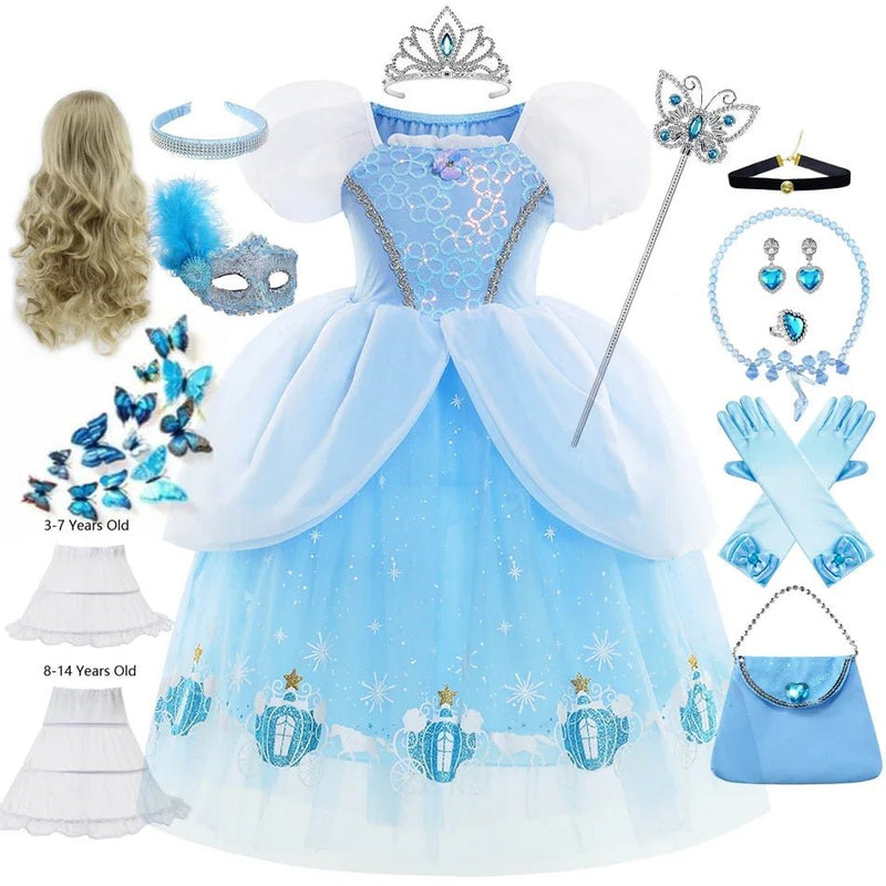 Cinderella Costume Girl Princess Charm Girls Formal Dress Party Ball Gown Dress Halloween Clothes - ALPHA SHOP