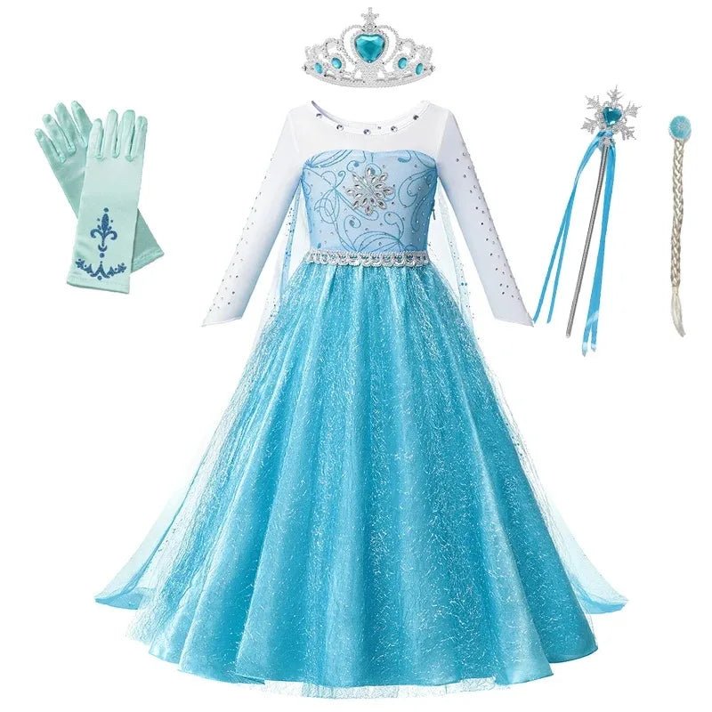 Disney Frozen Elsa Costume For Kids Girl Princess Dress Fancy Birthday Party Gown Snow Queen Children Clothing Carnival Cosplay - ALPHA SHOP