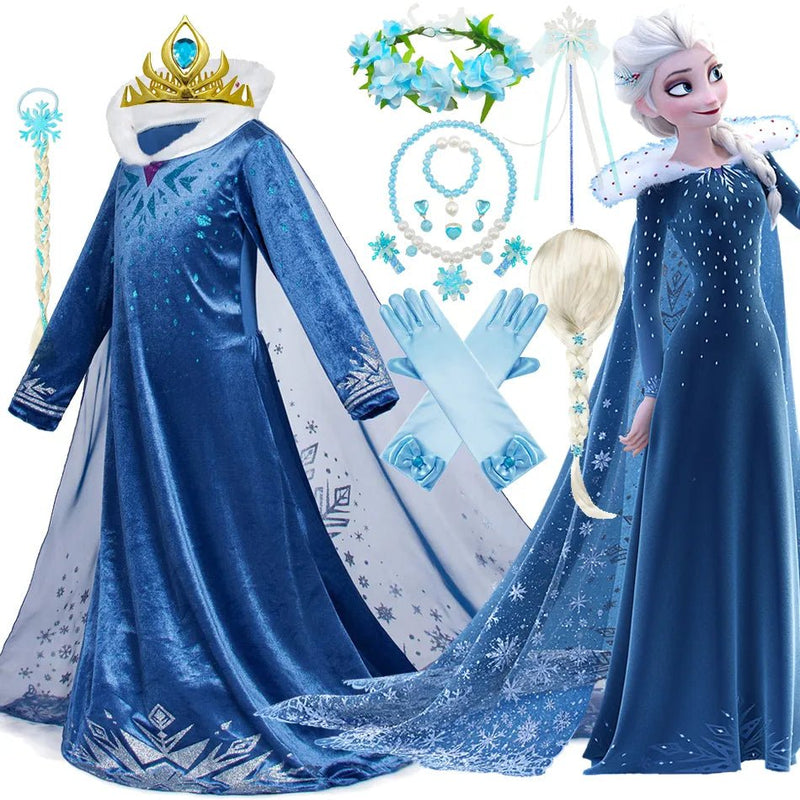 Disney Frozen Princess Elsa Dress Girl Cosplay Costume Birthday Carnival Party Snow Queen Long Sleeve Winter Clothes Kids Outfit - ALPHA SHOP