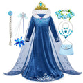 Disney Frozen Princess Elsa Dress Girl Cosplay Costume Birthday Carnival Party Snow Queen Long Sleeve Winter Clothes Kids Outfit - ALPHA SHOP