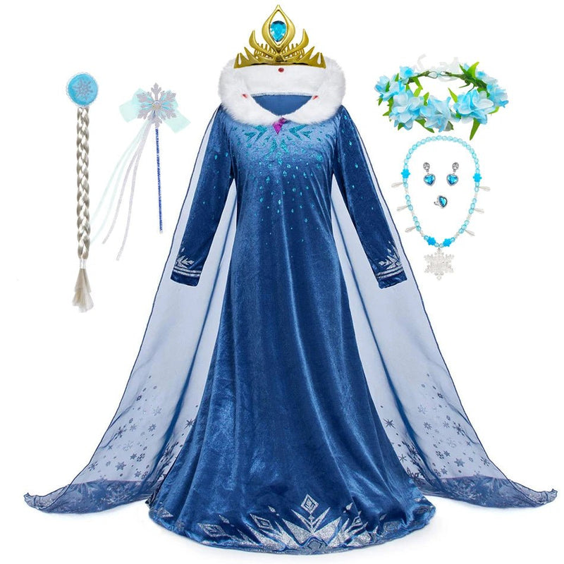 Disney Frozen Princess Elsa Dress Girl Cosplay Costume Birthday Carnival Party Snow Queen Long Sleeve Winter Clothes Kids Outfit - ALPHA SHOP