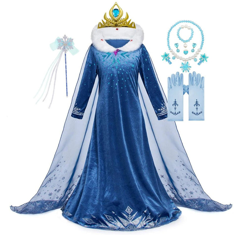 Disney Frozen Princess Elsa Dress Girl Cosplay Costume Birthday Carnival Party Snow Queen Long Sleeve Winter Clothes Kids Outfit - ALPHA SHOP