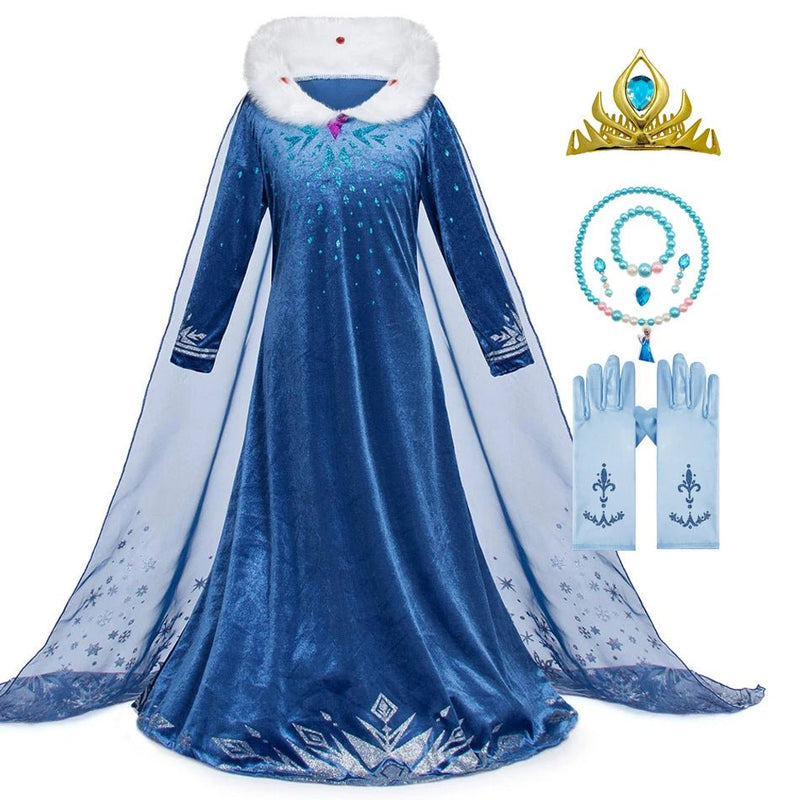 Disney Frozen Princess Elsa Dress Girl Cosplay Costume Birthday Carnival Party Snow Queen Long Sleeve Winter Clothes Kids Outfit - ALPHA SHOP