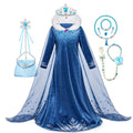 Disney Frozen Princess Elsa Dress Girl Cosplay Costume Birthday Carnival Party Snow Queen Long Sleeve Winter Clothes Kids Outfit - ALPHA SHOP