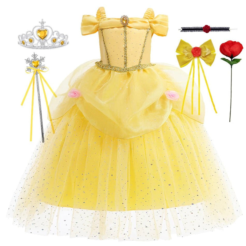 Disney Princess Belle Dress for Girl Kid Beauty and The Beast Fancy Tulle Cosplay Costume Halloween Chrismtas Party Clothing - ALPHA SHOP