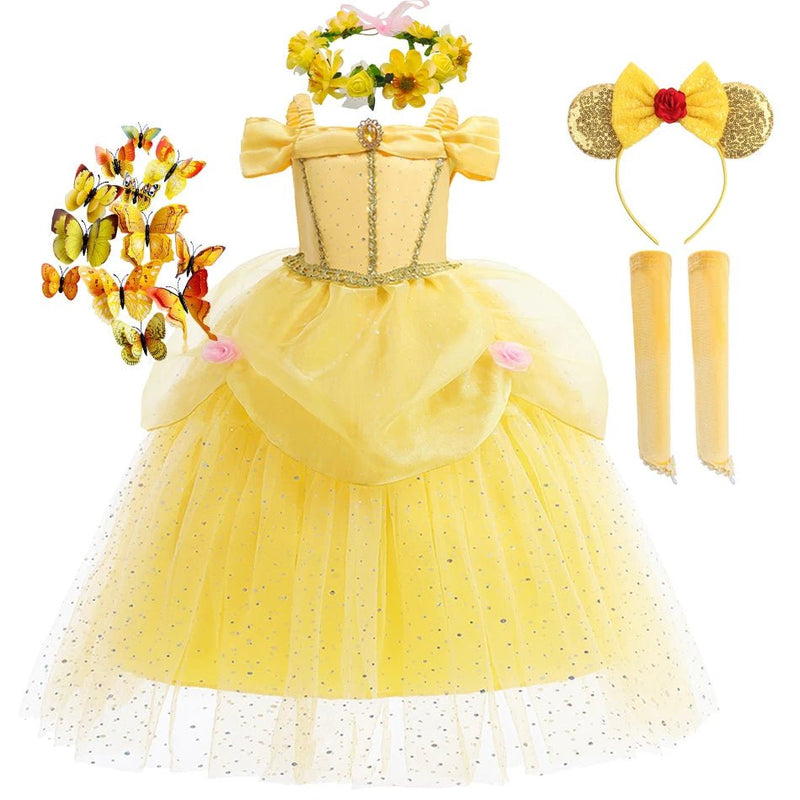 Disney Princess Belle Dress for Girl Kid Beauty and The Beast Fancy Tulle Cosplay Costume Halloween Chrismtas Party Clothing - ALPHA SHOP