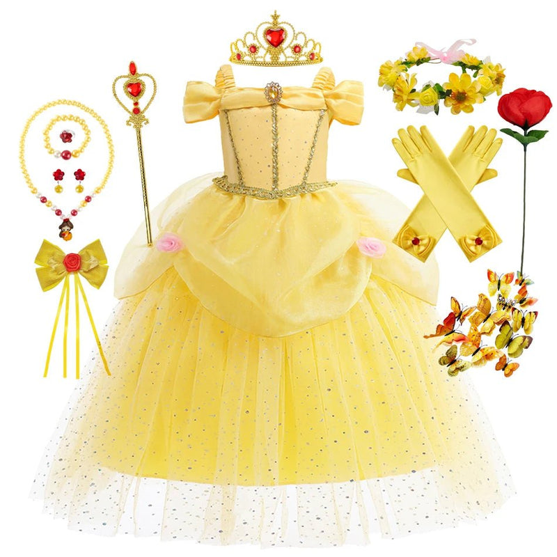 Disney Princess Belle Dress for Girl Kid Beauty and The Beast Fancy Tulle Cosplay Costume Halloween Chrismtas Party Clothing - ALPHA SHOP