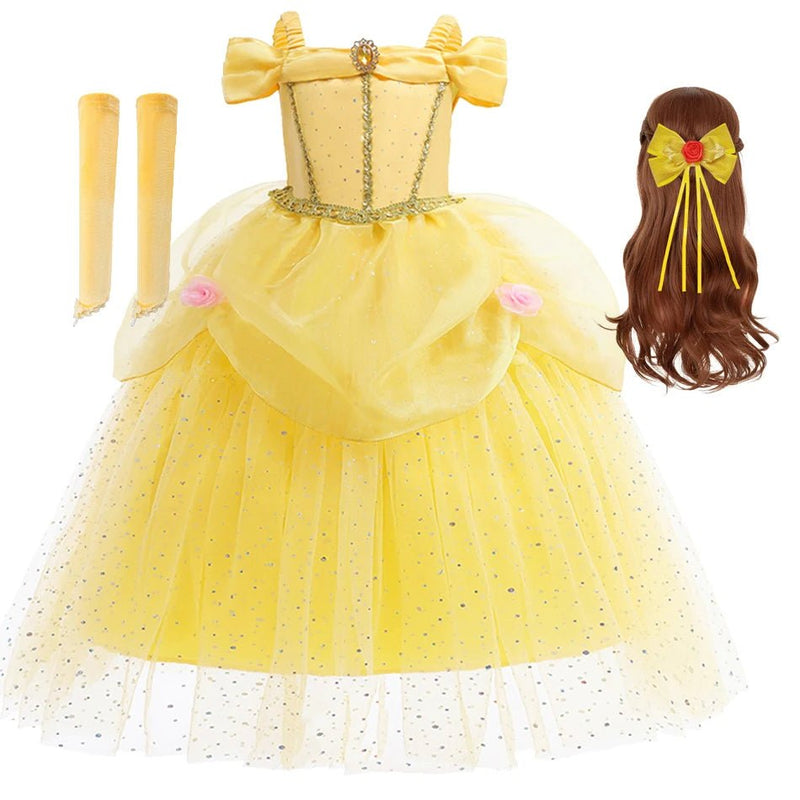 Disney Princess Belle Dress for Girl Kid Beauty and The Beast Fancy Tulle Cosplay Costume Halloween Chrismtas Party Clothing - ALPHA SHOP