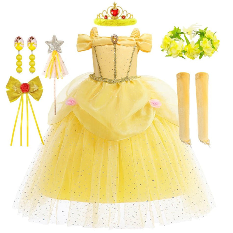 Disney Princess Belle Dress for Girl Kid Beauty and The Beast Fancy Tulle Cosplay Costume Halloween Chrismtas Party Clothing - ALPHA SHOP