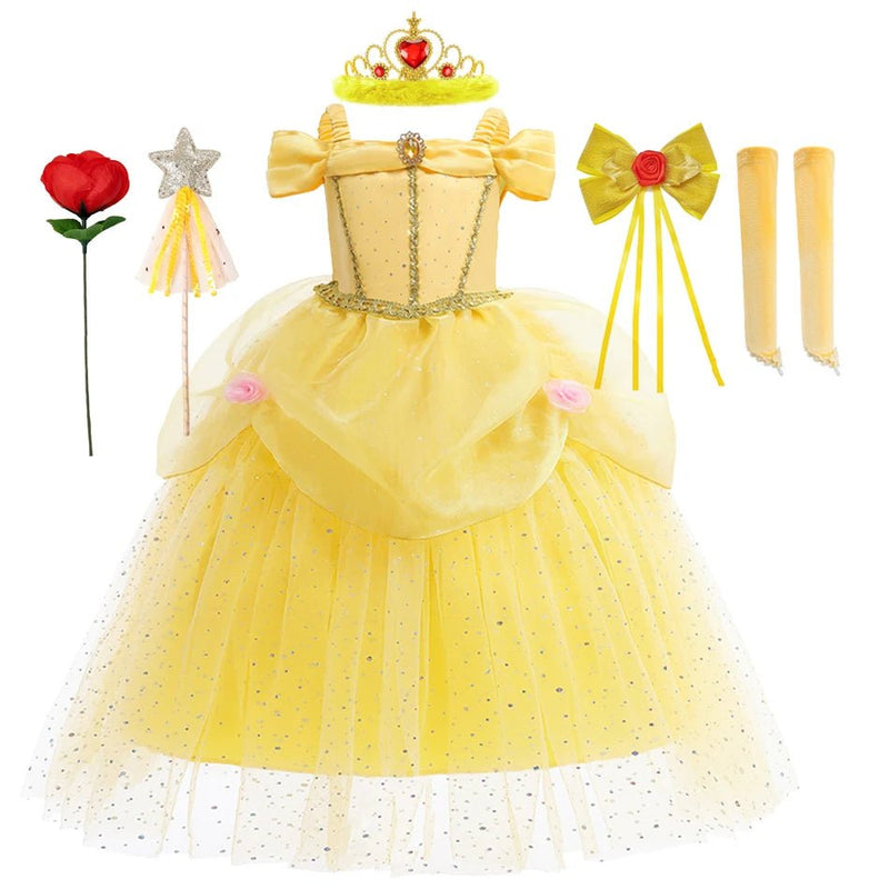 Disney Princess Belle Dress for Girl Kid Beauty and The Beast Fancy Tulle Cosplay Costume Halloween Chrismtas Party Clothing - ALPHA SHOP