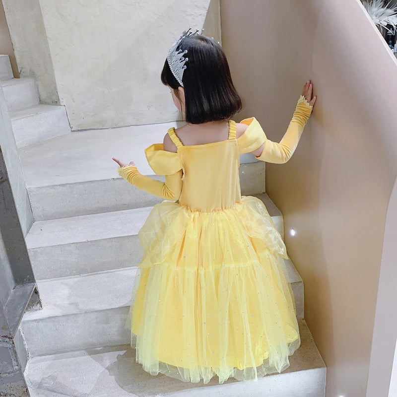 Disney Princess Belle Dress for Girl Kid Beauty and The Beast Fancy Tulle Cosplay Costume Halloween Chrismtas Party Clothing - ALPHA SHOP