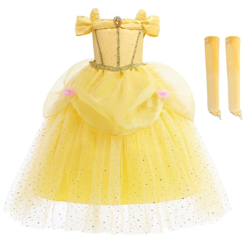 Disney Princess Belle Dress for Girl Kid Beauty and The Beast Fancy Tulle Cosplay Costume Halloween Chrismtas Party Clothing - ALPHA SHOP