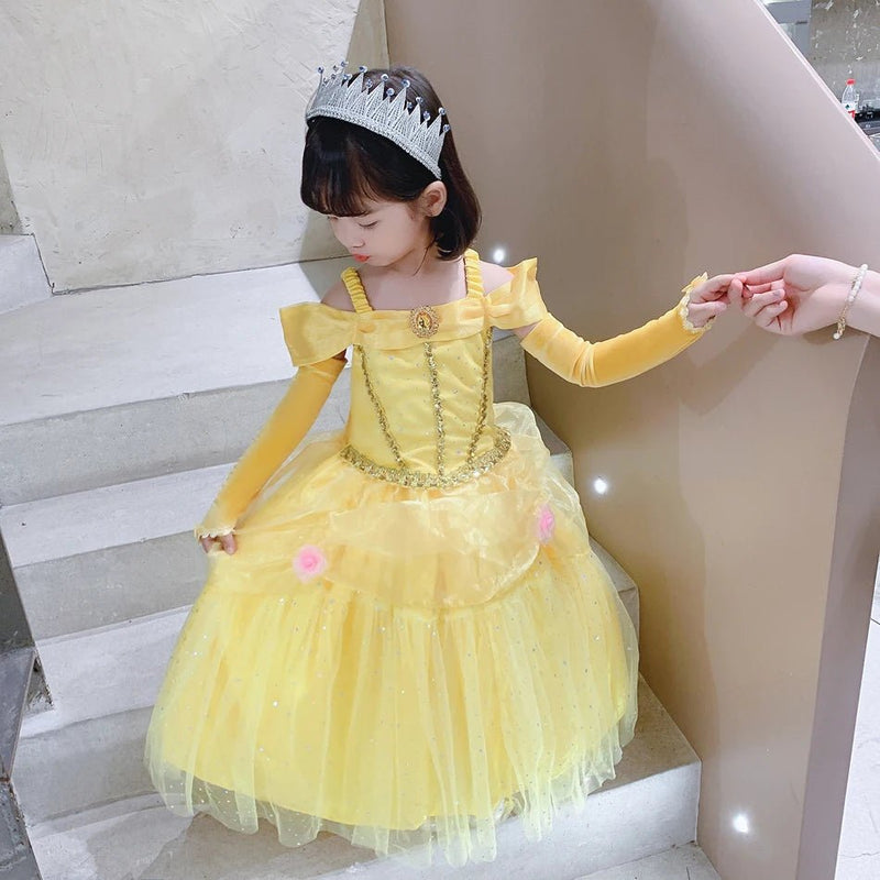 Disney Princess Belle Dress for Girl Kid Beauty and The Beast Fancy Tulle Cosplay Costume Halloween Chrismtas Party Clothing - ALPHA SHOP