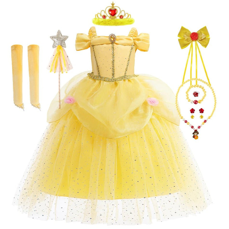 Disney Princess Belle Dress for Girl Kid Beauty and The Beast Fancy Tulle Cosplay Costume Halloween Chrismtas Party Clothing - ALPHA SHOP