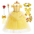 Disney Princess Belle Dress for Girl Kid Beauty and The Beast Fancy Tulle Cosplay Costume Halloween Chrismtas Party Clothing - ALPHA SHOP