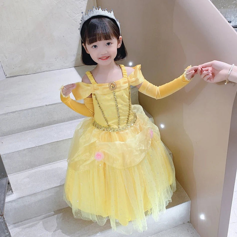 Disney Princess Belle Dress for Girl Kid Beauty and The Beast Fancy Tulle Cosplay Costume Halloween Chrismtas Party Clothing - ALPHA SHOP