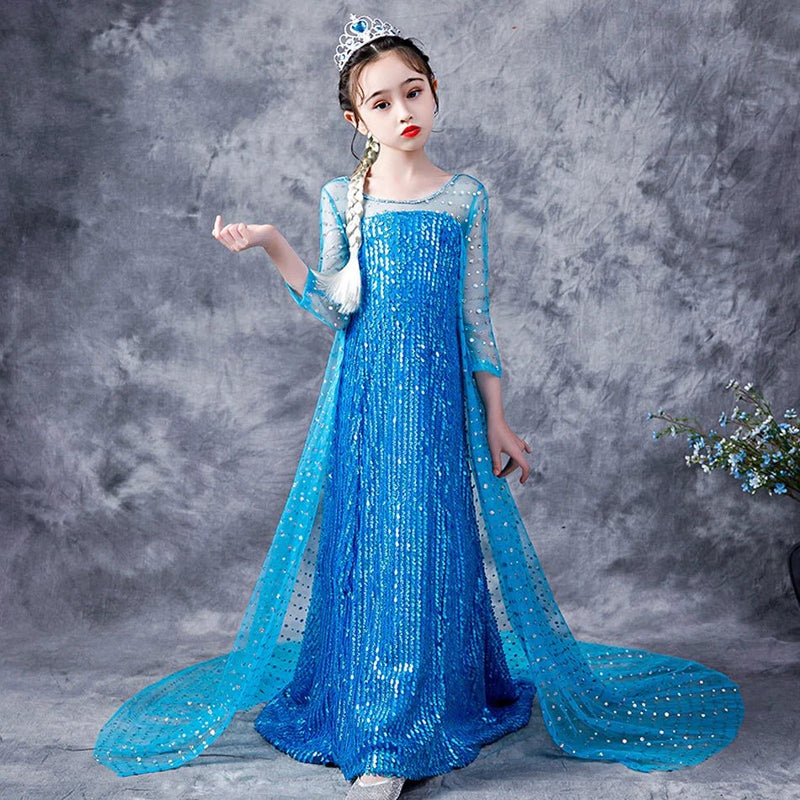 Elsa Cosplay Dress for Girl Party Elza Sequins Fancy Princess Dress UP Cosplay Ball Gown Birthday Carnival Disguise Clothing JYF - ALPHA SHOP