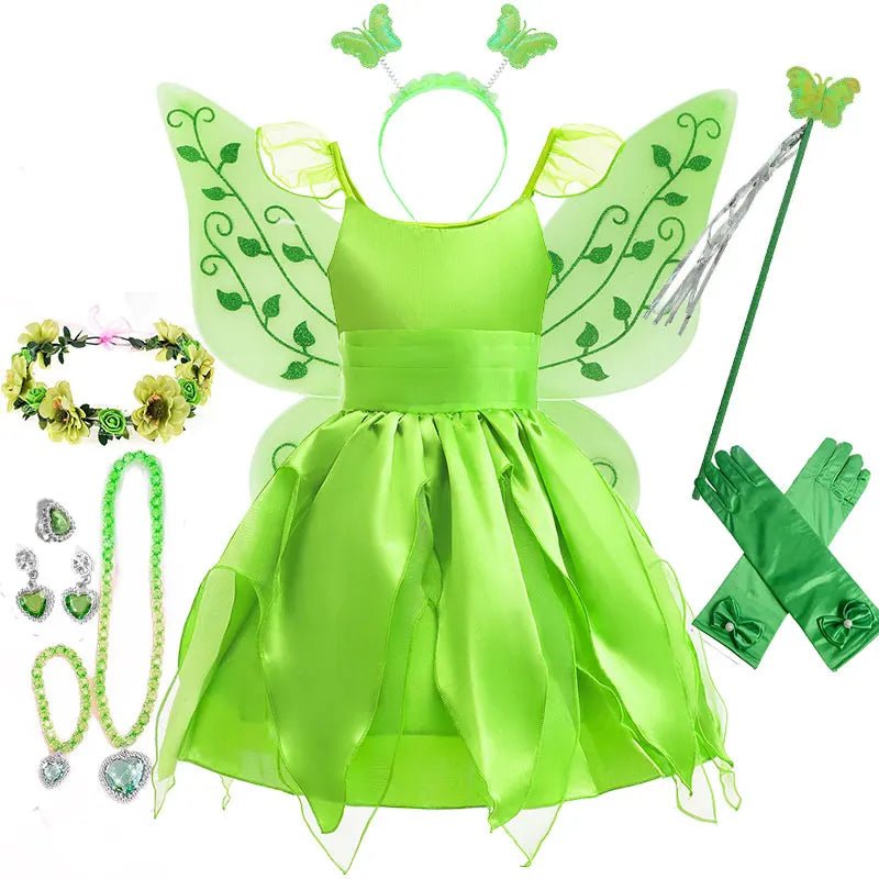 Forest Elf Photography Girls Fairy Green Costume Carnival Tinker Belle Cosplay Child Birthday Party Clothes Purim Pixie Apparel - ALPHA SHOP