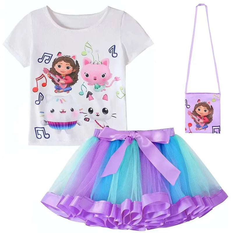 Gabby Dollhouse Girl Set Children's Cosplay Costume Sets Summer Cats - Tastic Tops+Skirt+Bag 3 - Piece Suit - ALPHA SHOP