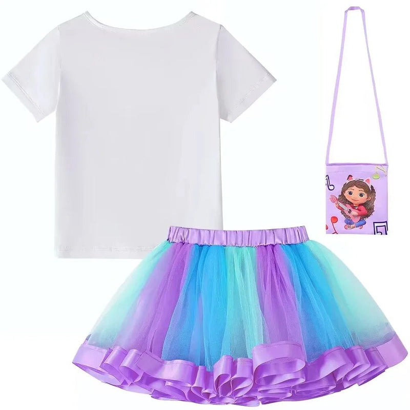 Gabby Dollhouse Girl Set Children's Cosplay Costume Sets Summer Cats - Tastic Tops+Skirt+Bag 3 - Piece Suit - ALPHA SHOP