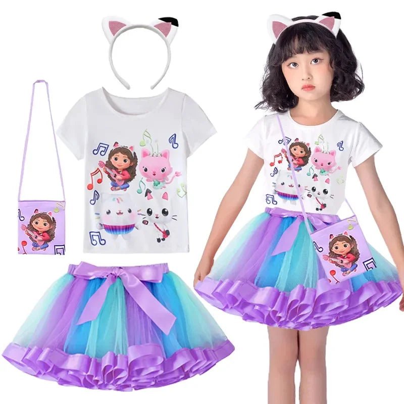 Gabby Dollhouse Girl Set Children's Cosplay Costume Sets Summer Cats - Tastic Tops+Skirt+Bag 3 - Piece Suit - ALPHA SHOP