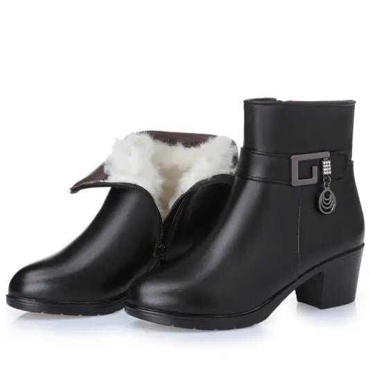 Genuine Leather women boots 2023 winter thick wool lined genuine Leather women snow boots large size women winter shoes - ALPHA SHOP