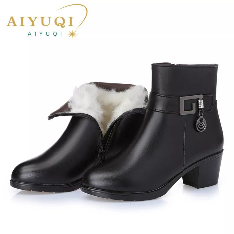 Genuine Leather women boots 2023 winter thick wool lined genuine Leather women snow boots large size women winter shoes - ALPHA SHOP