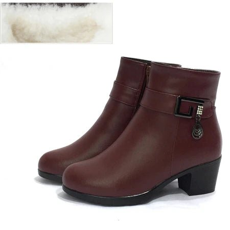 Genuine Leather women boots 2023 winter thick wool lined genuine Leather women snow boots large size women winter shoes - ALPHA SHOP