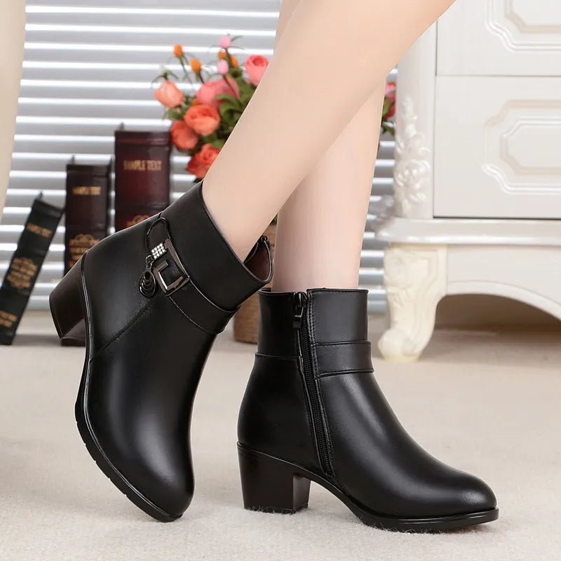 Genuine Leather women boots 2023 winter thick wool lined genuine Leather women snow boots large size women winter shoes - ALPHA SHOP