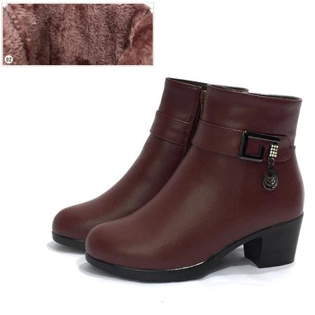 Genuine Leather women boots 2023 winter thick wool lined genuine Leather women snow boots large size women winter shoes - ALPHA SHOP