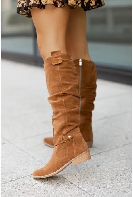 Knee High Boots 2022 New Fashion Autumn Winter Retro Woman Booties Low Heel Side Zip Size 43 Suede Thigh High Women's Boots - ALPHA SHOP