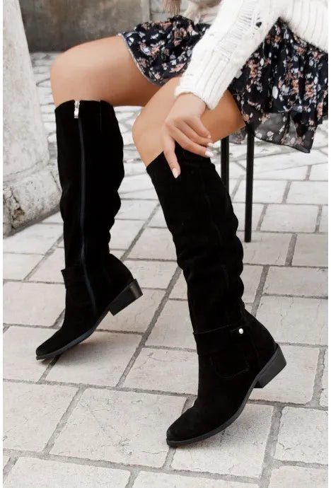 Knee High Boots 2022 New Fashion Autumn Winter Retro Woman Booties Low Heel Side Zip Size 43 Suede Thigh High Women's Boots - ALPHA SHOP