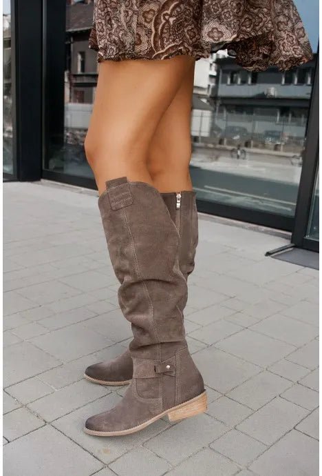 Knee High Boots 2022 New Fashion Autumn Winter Retro Woman Booties Low Heel Side Zip Size 43 Suede Thigh High Women's Boots - ALPHA SHOP