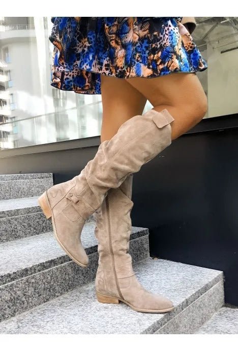 Knee High Boots 2022 New Fashion Autumn Winter Retro Woman Booties Low Heel Side Zip Size 43 Suede Thigh High Women's Boots - ALPHA SHOP